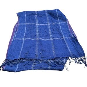 Eileen Fisher Blue Woven Scarf with Fringe